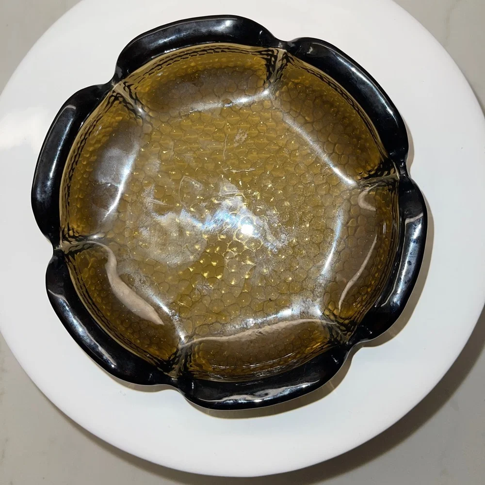 Vintage Blenko Glass‎ Petal Chestnut Ashtray W/Textured Pebbled Base MCM